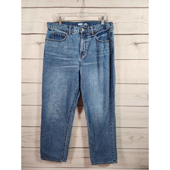 Old Navy Womens Blue Cotton Stretch Five Pocket High Rise Straight Jeans Size 14 - Picture 1 of 7